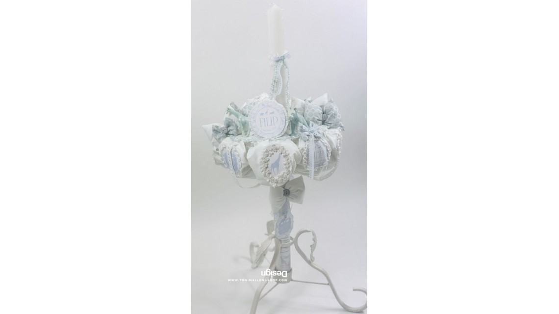 Lumânare botez băieți Blue Animals Safari Dream alb cu accente bleu și animale exotice 5